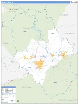 Haywood County, NC Business Reference style ZIP Code wall map