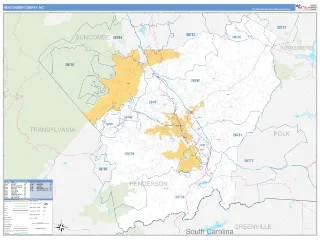 Henderson County, NC Business Reference style ZIP Code wall map