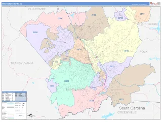 Henderson County, NC ColorCast style ZIP Code wall map