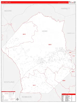 Hoke County, NC RedLine style ZIP Code wall map