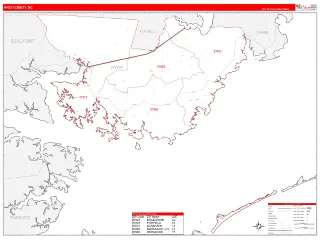 Hyde County, NC RedLine style ZIP Code wall map