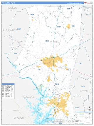 Iredell County, NC Business Reference style ZIP Code wall map