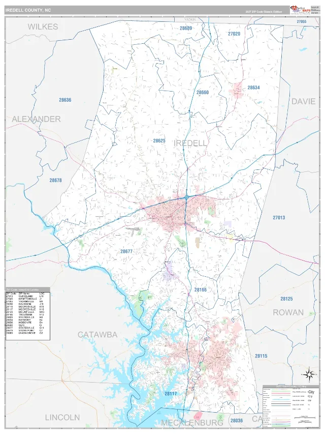 Iredell County, NC ZIP Code Wall Map, Classic style