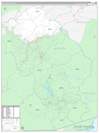 Jackson County, NC Classic style ZIP Code wall map