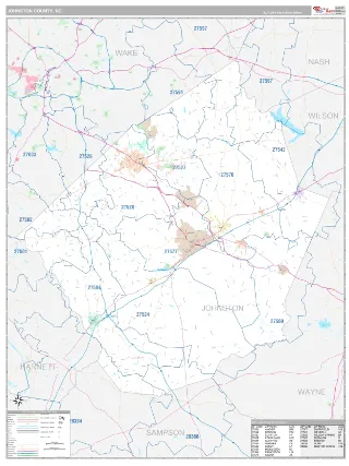 Johnston County, NC Classic style ZIP Code wall map