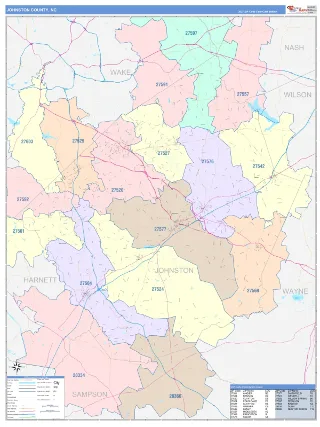Johnston County, NC ColorCast style ZIP Code wall map