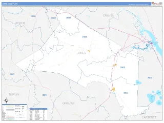 Jones County, NC Business Reference style ZIP Code wall map