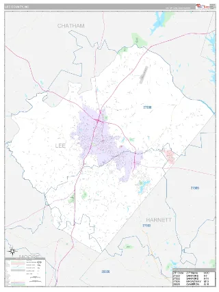 Lee County, NC Classic style ZIP Code wall map