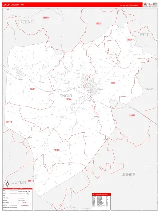 Lenoir County, NC RedLine style ZIP Code wall map