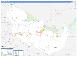 Martin County, NC Business Reference style ZIP Code wall map