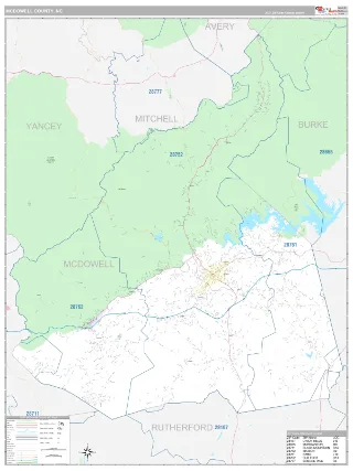McDowell County, NC Classic style ZIP Code wall map