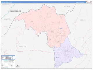 Mitchell County, NC ColorCast style ZIP Code wall map