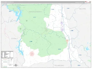 Montgomery County, NC Classic style ZIP Code wall map