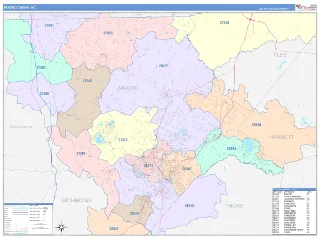 Moore County, NC ColorCast style ZIP Code wall map