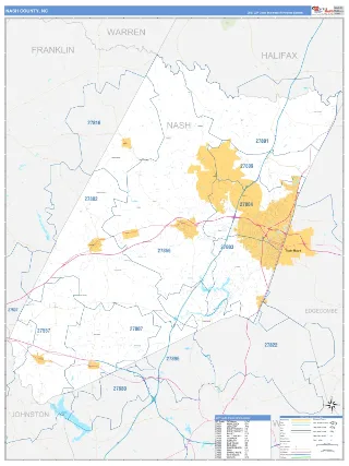 Nash County, NC Business Reference style ZIP Code wall map