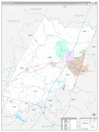 Nash County, NC Classic style ZIP Code wall map
