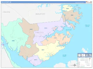 Pamlico County, NC ColorCast style ZIP Code wall map