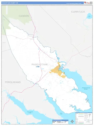 Pasquotank County, NC Business Reference style ZIP Code wall map