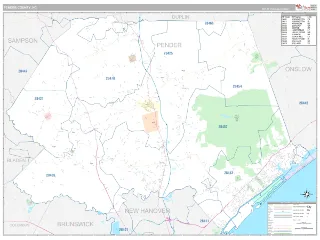 Pender County, NC Classic style ZIP Code wall map