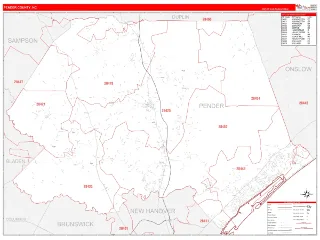 Pender County, NC RedLine style ZIP Code wall map