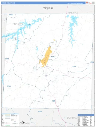 Person County, NC Business Reference style ZIP Code wall map