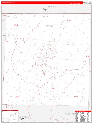 Person County, NC RedLine style ZIP Code wall map