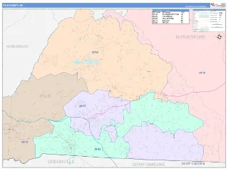 Polk County, NC ColorCast style ZIP Code wall map