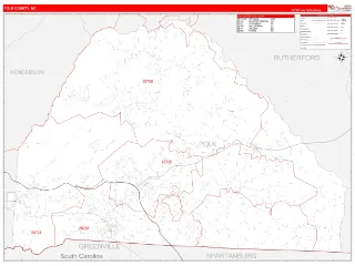 Polk County, NC RedLine style ZIP Code wall map