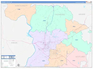 Richmond County, NC ColorCast style ZIP Code wall map