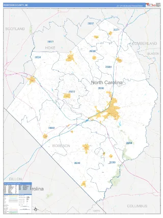 Robeson County, NC Business Reference style ZIP Code wall map