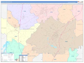 Rockingham County, NC ColorCast style ZIP Code wall map