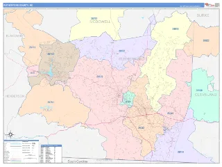 Rutherford County, NC ColorCast style ZIP Code wall map