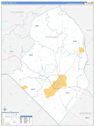 Scotland County, NC Business Reference style ZIP Code wall map
