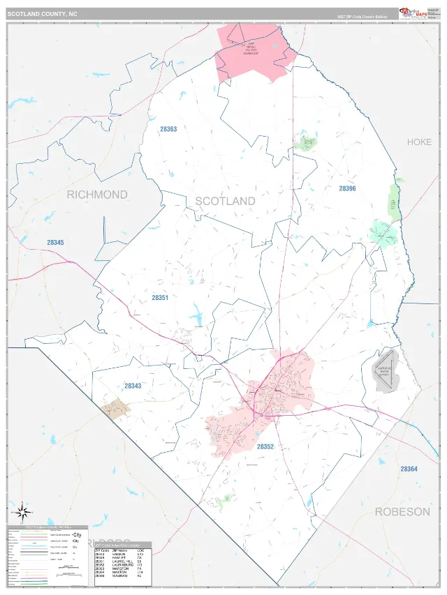 Scotland County, NC ZIP Code Wall Map, Classic style