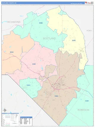 Scotland County, NC ColorCast style ZIP Code wall map