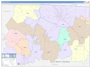 Surry County, NC ColorCast style ZIP Code wall map