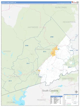 Transylvania County, NC Business Reference style ZIP Code wall map