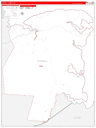 Tyrrell County, NC RedLine style ZIP Code wall map