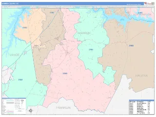 Warren County, NC ColorCast style ZIP Code wall map