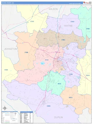 Wayne County, NC ColorCast style ZIP Code wall map