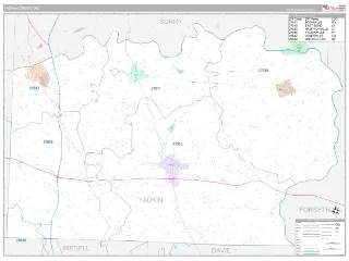 Yadkin County, NC Classic style ZIP Code wall map