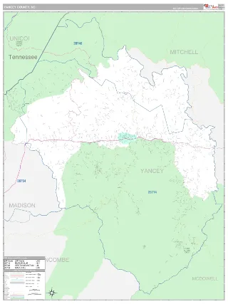 Yancey County, NC Classic style ZIP Code wall map