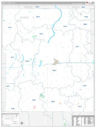 Barnes County, ND Classic style ZIP Code wall map