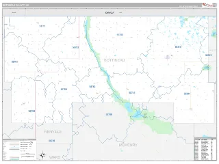 Bottineau County, ND Classic style ZIP Code wall map
