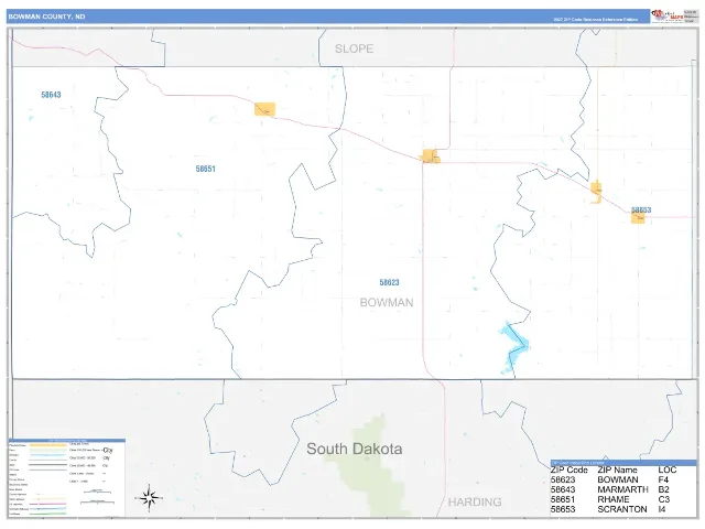 Bowman County, ND ZIP Code Wall Map, Business Reference style
