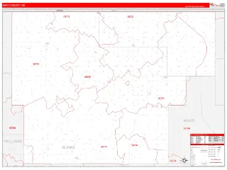 Burke County, ND RedLine style ZIP Code wall map