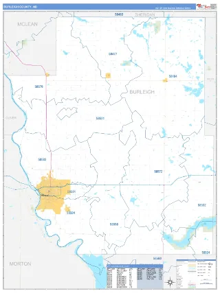 Burleigh County, ND Business Reference style ZIP Code wall map