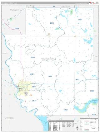 Burleigh County, ND Classic style ZIP Code wall map