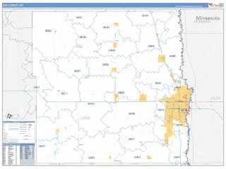 Cass County, ND Business Reference style ZIP Code wall map