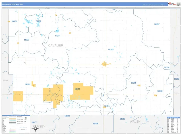 Cavalier County, ND ZIP Code Wall Map, Business Reference style